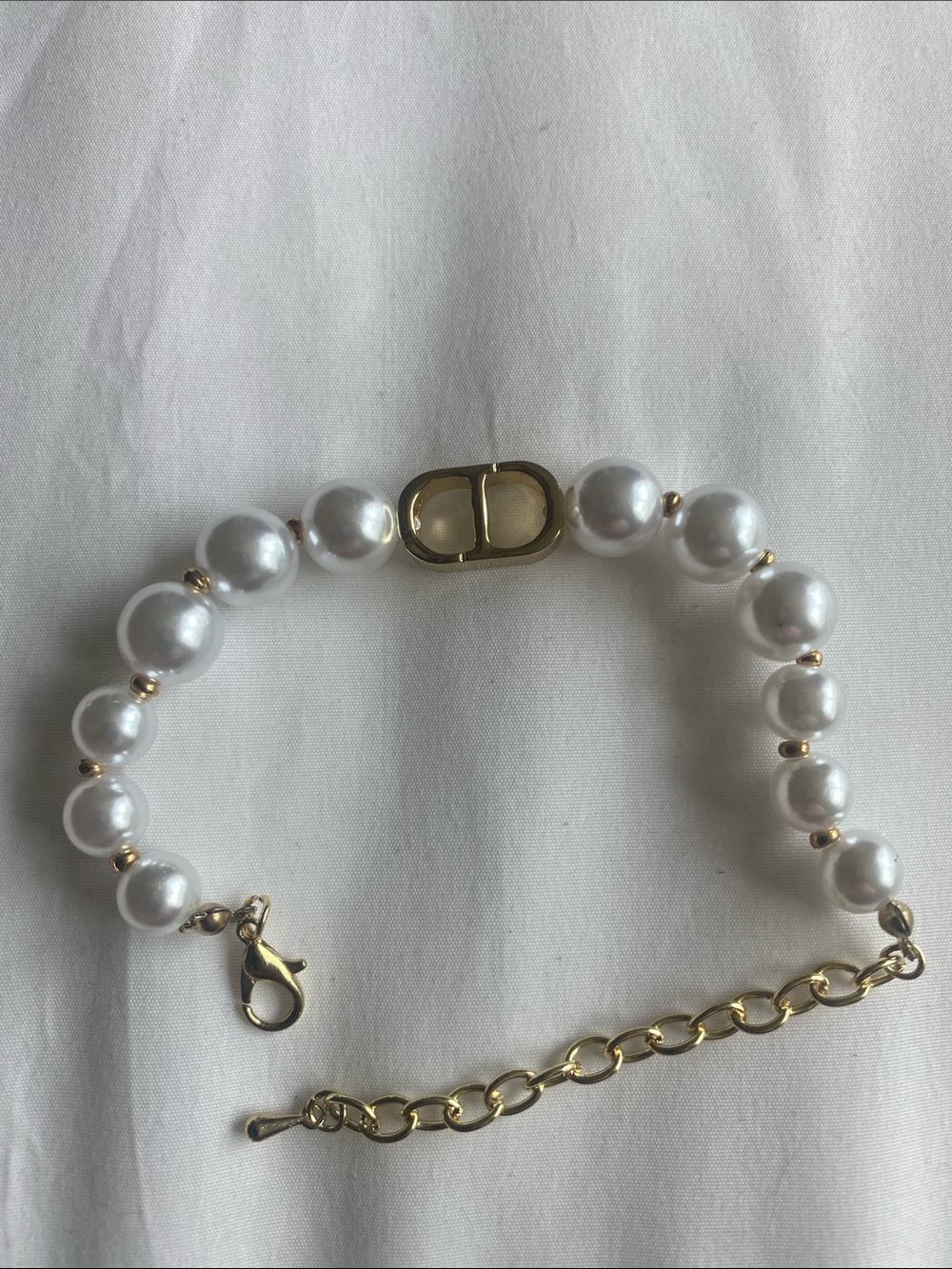CD Faux Pearl Bead Gold-Accent Gold Plated Bracelet
